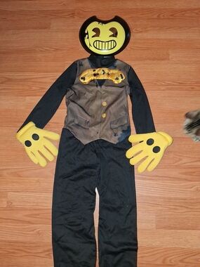 Bendy-Inspired Yellow and Black Kids Costume - Mask, Gloves & Jumpsuit
